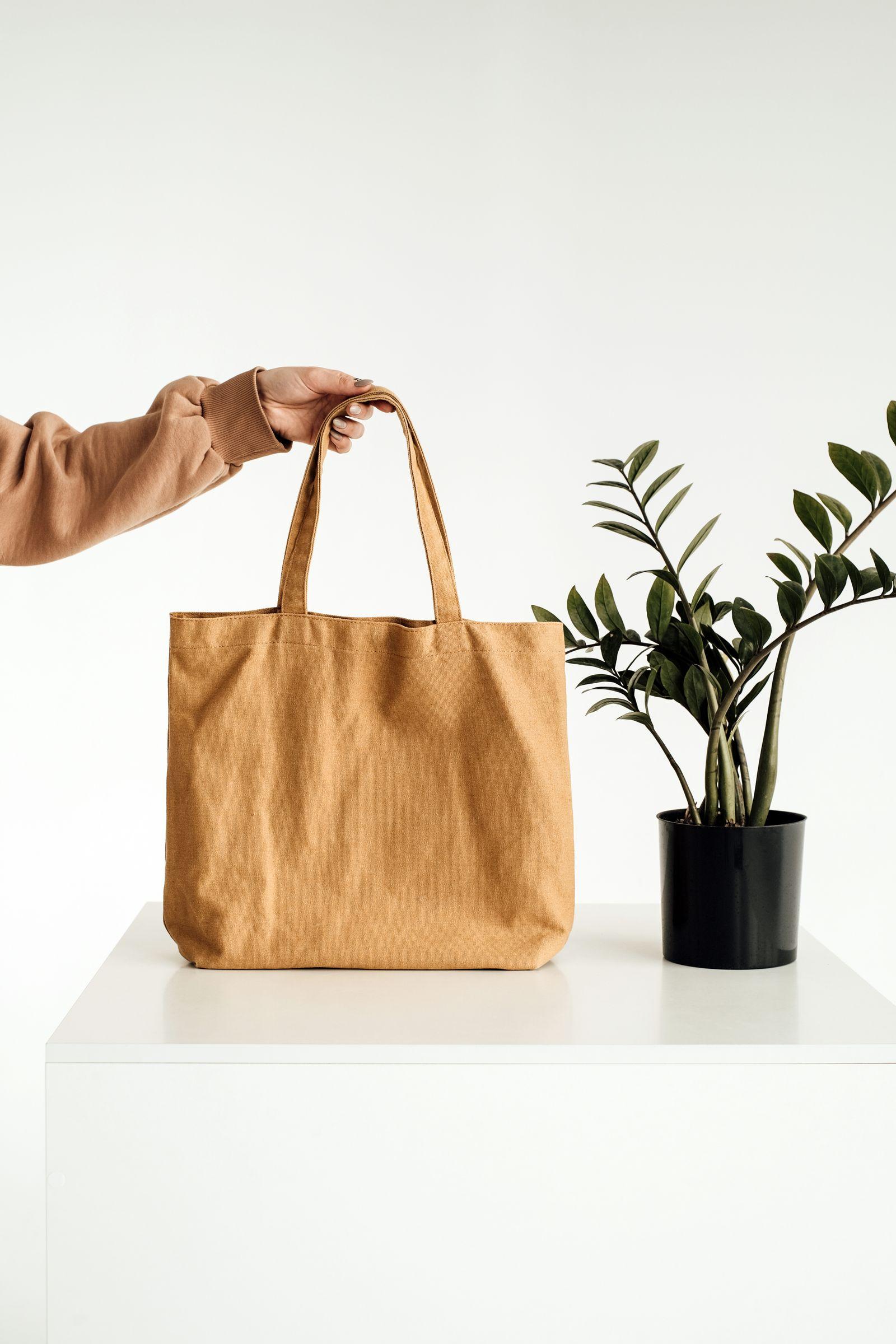 A canvas and leather tote bag